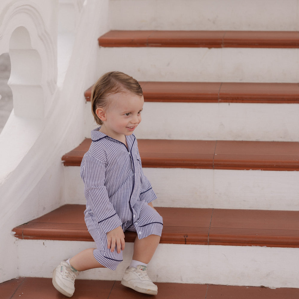 The Jubilee Baby Pajama Romper in Navy