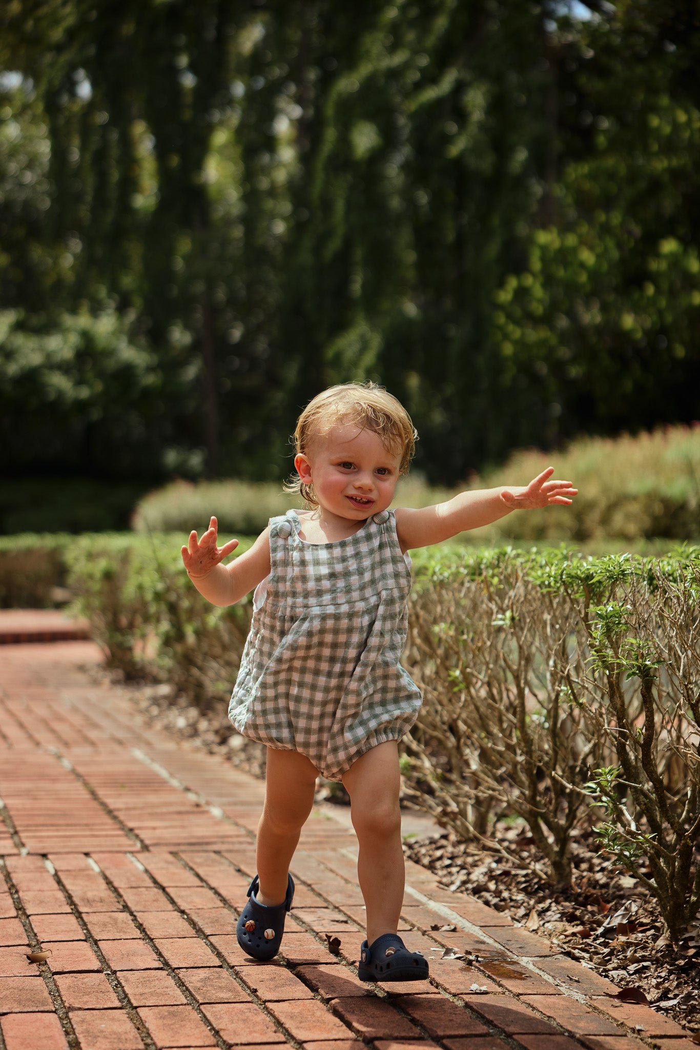 James Baby Bubble Romper in Gingham