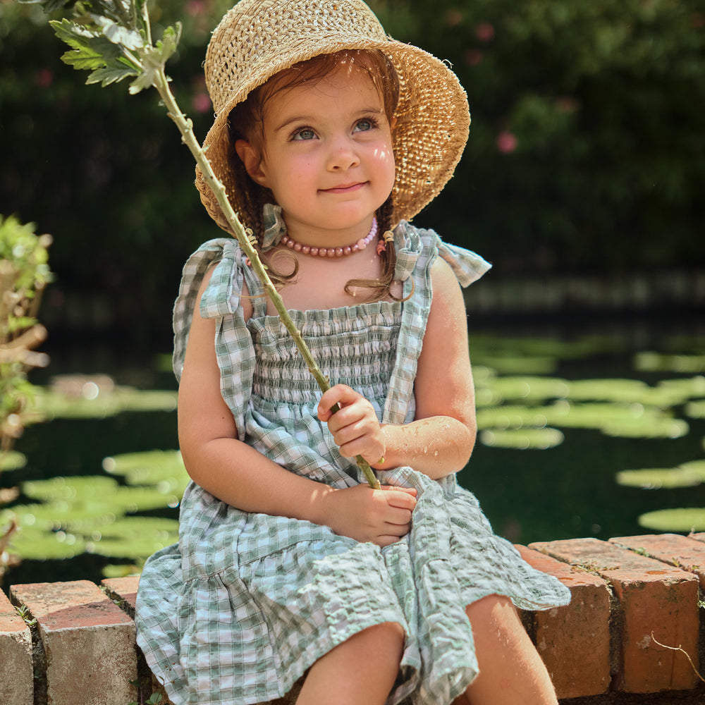 Charlotte Girls Bow Strap Dress in Gingham