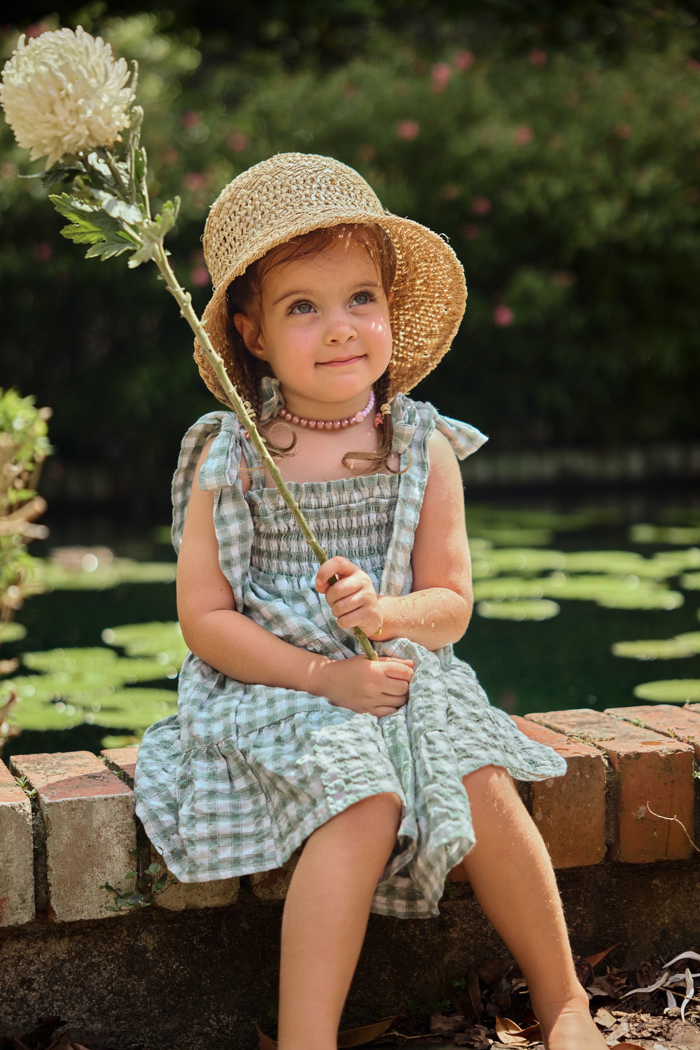 Charlotte Girls Bow Strap Dress in Gingham