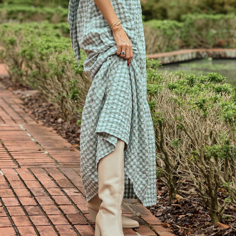 
                  
                    Audrey Bow Halter Maxi Dress in Gingham
                  
                